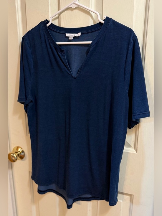 Chico's Tops - Chico's Navy Blue Split Neck Short Sleeve Tee Shirt | Coastal Grandma Beach‎ | L